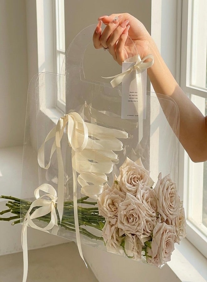 BBJ WRAPS Transparent Flower Bags For Bouquets PET Floral Gift Bags With Handle, Florist Supplies Packaging For Flower Shops On Valentine's Day, Mother's Day, Birthday Party(Triangle) - Image 1